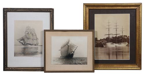 (3) EARLY MAINE PHOTOGRAPHS OF SAILING SHIPS, FRAMED