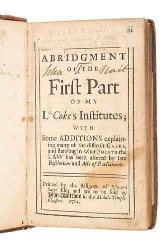 RARE EARLY 18TH C. BOOK OF BRITISH POLITICAL HISTORY, LORD EDWARD COKE