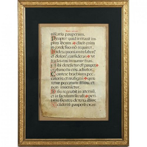 Illuminated Manuscript Folio Leaf on Vellum