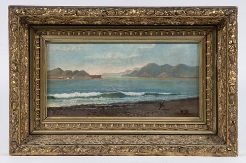 NAIVE PAINTING OF AN EMPTY HARBOR, LATE 19TH C.