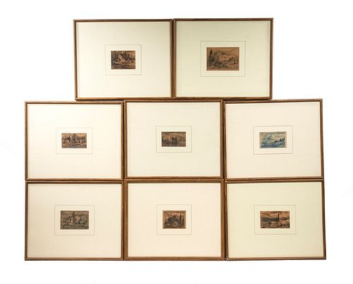 (8) FRAMED 19TH C. PRIMITIVE WATERCOLORS OF MAINE, UNSIGNED