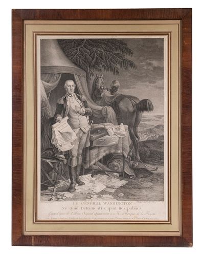 IMPORTANT ENGRAVING OF GEORGE WASHINGTON, AMERICAN REVOLUTIONARY WAR, BY LE MIRE AFTER LE PAON, 1781