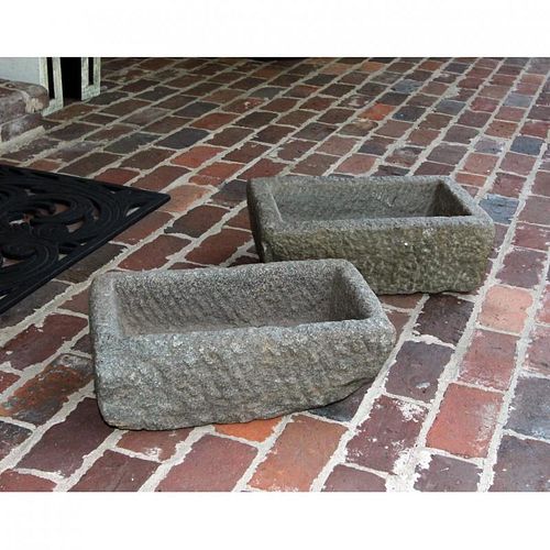 Two Antique Carved Stone Basins