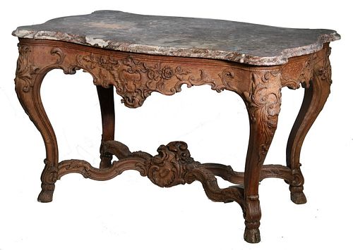MARBLE TOP CARVED ROCOCO CENTER TABLE