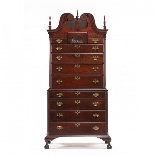 Custom Chippendale Style Bonnet Top Chest on Chest