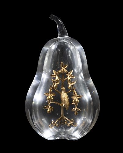 STEUBEN "PARTRIDGE IN A PEAR TREE" PAPERWEIGHT