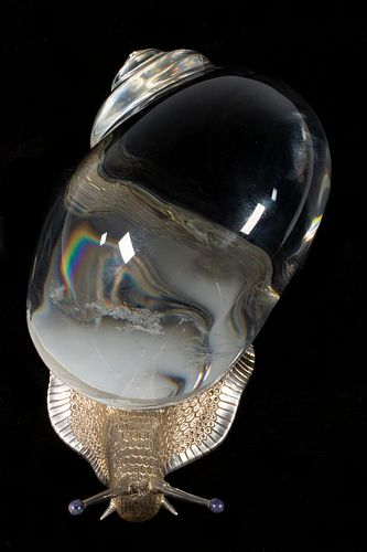 STEUBEN GLASS AND STERLING SILVER SNAIL SCULPTURE