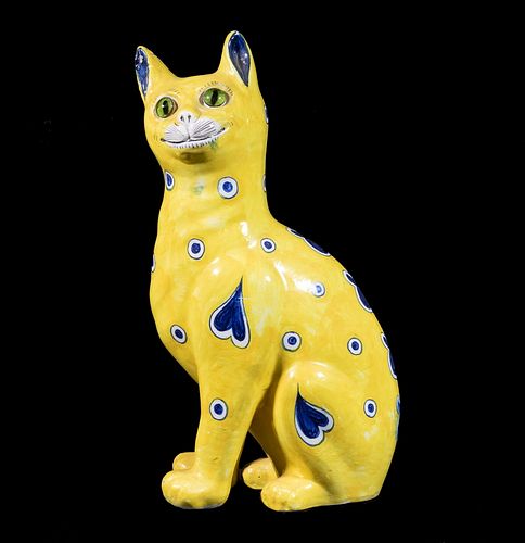 EMILE GALLE (FRANCE, 1846-1904) FAIENCE CAT
