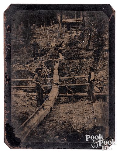 Quarter-plate tintype photograph of a mining scene