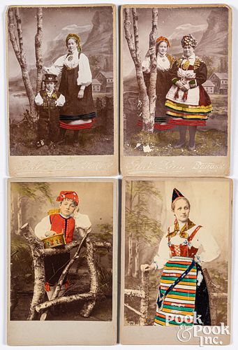 Four hand-colored Scandinavian cabinet cards