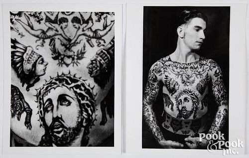 Two photographs of a tattooed man and woman
