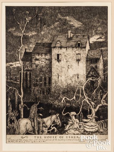 Robert Lawson etching, titled The House of Usher