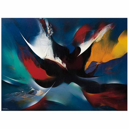 LEONARDO NIERMAN, Pájaro de fuego, Firmado, Acrílico sobre masonite, 90 x 122 cm, Con certificado | LEONARDO NIERMAN, Pájaro de fuego, Signed, Acrylic