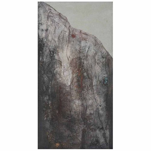 IRMA PALACIOS, Sierra, Firmado y fechado 85, Óleo y arena sobre tela, 120 x 60 cm