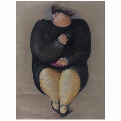 MARÍA LUISA MANASSERO, Mujer sentada, Firmado, Pastel sobre papel, 80 x 60 cm