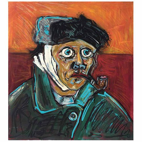 LALO SÁNCHEZ DEL VALLE, Psico Van Gogh, Firmado, Acrílico, pastel al óleo y tinta sobre tela, 101 x 90 cm