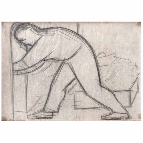 DIEGO RIVERA, Hombre trabajando, Firmado, Lápiz sobre papel japonés, 29 x  40 cm, Con certificado for sale at auction on 26th August | Morton Subastas