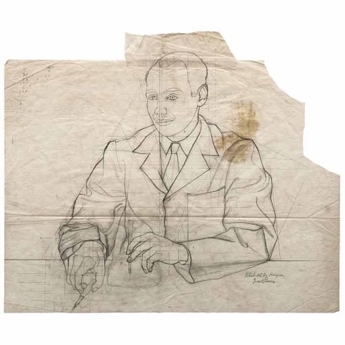 JUAN O'GORMAN, Estudio para el retrato del Dr. Hinojosa, Firmado, Lápiz de grafito sobre papel albanene, 50 x 61 cm