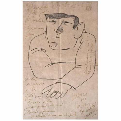 JOSÉ LUIS CUEVAS, Retrato de Miguel Barbachano Ponce, Sin firma, Lápiz de grafito y tinta sobre papel, 21.5 x 14 cm