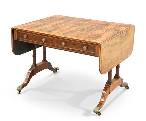 A FINE REGENCY SATINWOOD INLAID AND YEW WOOD CROSSBANDED RO