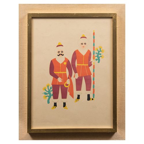 CARLOS MÉRIDA. Dos hombres de Ocotoxco vestidos de Moros, de la carpeta "Carnival in Mexico" Litografía a color. Firmado a lápiz.