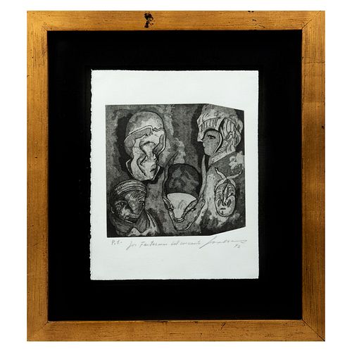 JOSÉ LUIS CUEVAS. Los fantasmas del convento. Firmado y fechado 92. Grabado P.E. Enmarcado. 25.5 x 25 cm.