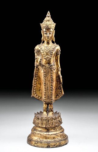 19th C. Thai Rattanakosin Gilt Brass Buddha, ex-Museum