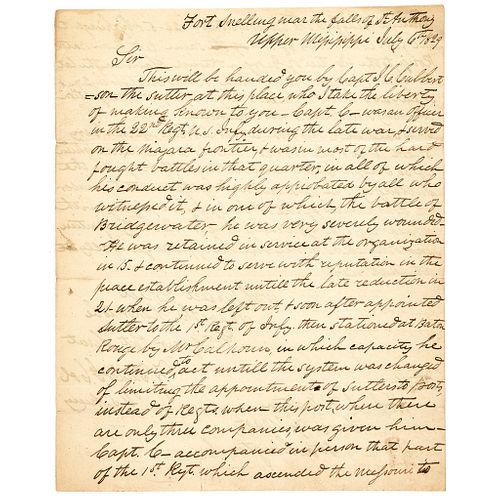 ZACHARY TAYLOR July 6, 1829 Autograph Letter Signed Recommends a Sutler