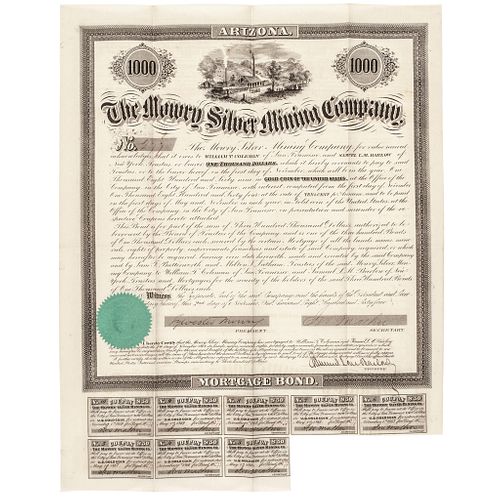 1864-Dated SYLVESTER MOWRY Signed: THE MOWRY SILVER MINING COMPANY BOND, ARIZONA
