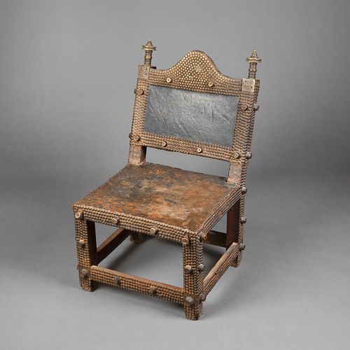 Africa, Ghana, Ashanti Peoples, Asipim Leather and Wood Chair