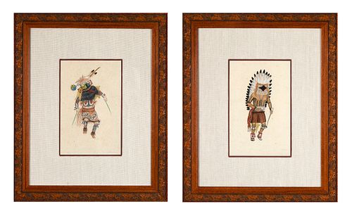 Pueblo, Group of Two Kachina Dancer Drawings