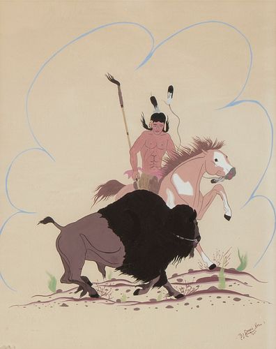 Dennis Tom Nez, Untitled (Buffalo Hunt), 1960