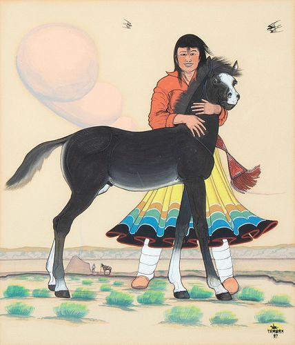Quincy Tahoma, Untitled (Pony with Navajo Maiden), 1949