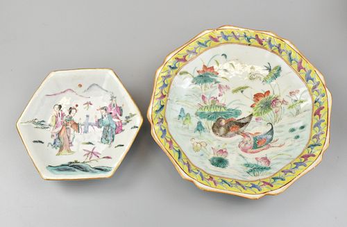 2 Chinese Famille Rose Stem Plate,19th C.