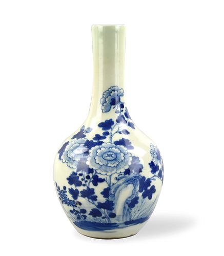 Chinese Blue & White Floral Vase, 18-19th C.