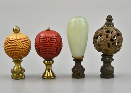 Group of (4) Chinese Jade, Lacquer Lamp Finials