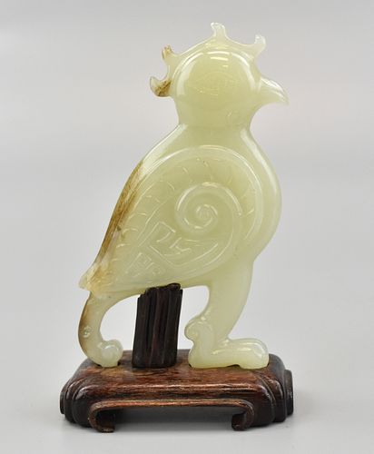 Chinese White Jade of Parrot & Stand