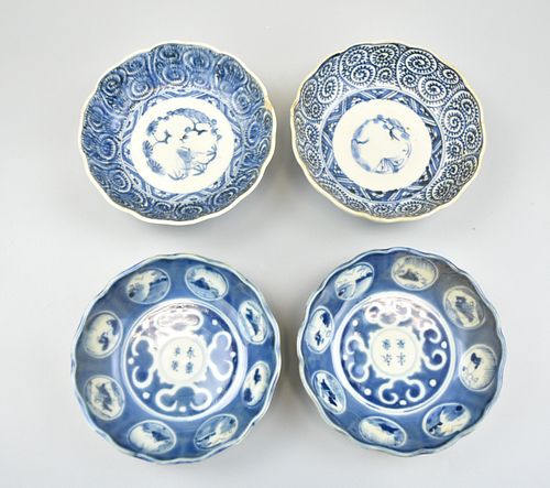 4 Chinese Blue & White Dish, 19th C.
