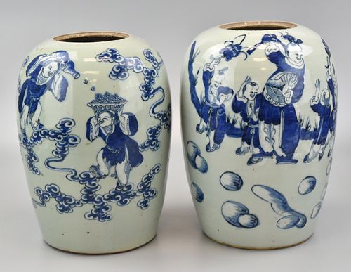 2 Blue and Celadon Glazed Jars,19th C.