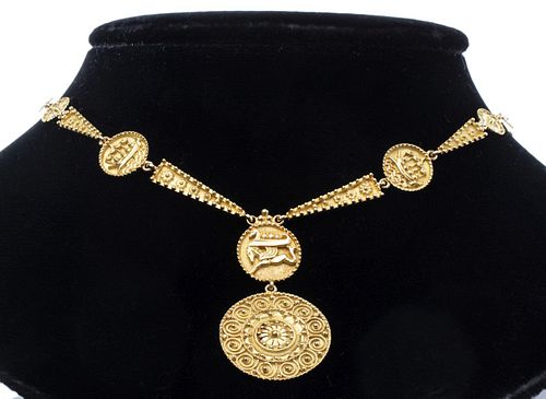 18K Yellow Gold Tribal Disc Necklace