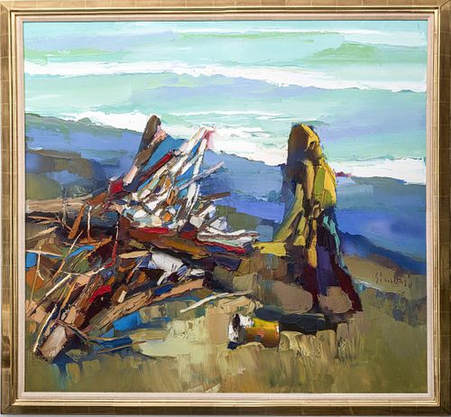 Nicola Simbari "Ostia Beach" Oil on Canvas
