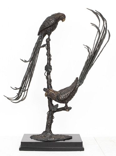 Maitland Smith Style "Perched Parrots" Sculpture