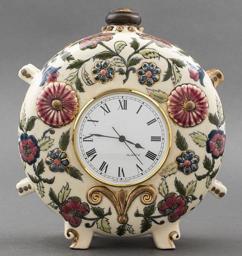 Zsolnay Hungarian Floral Porcelain Mantle Clock