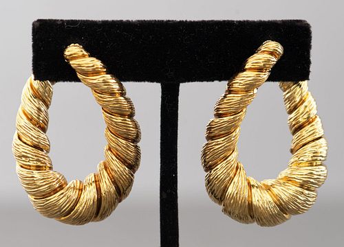 Vintage 18K Yellow Gold Torque Clip Hoop Earrings