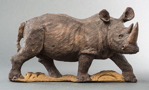 Carved Wood Sculpture of a Rhinoceros