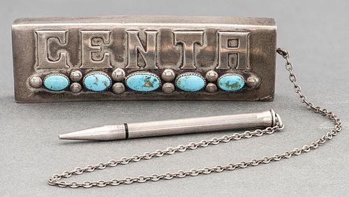 Native American Silver Turquoise Note Book Holder