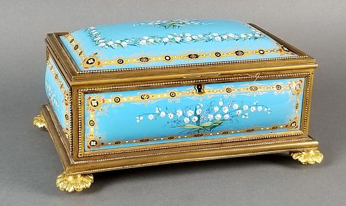French Enamel and Bronze Handpainted Jewelry Box