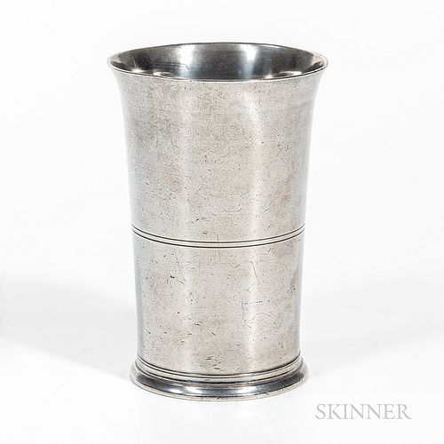 Timothy Boardman & Co. Pewter Beaker, New York, New York, early 19th century, flared lip, stepped base, tapered body with medial line d