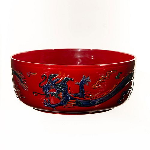 Rare Royal Doulton Flambe Bowl, Chinese Dragons