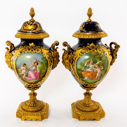 Pair Of Sevres Porcelain Lidded Decorative Vases